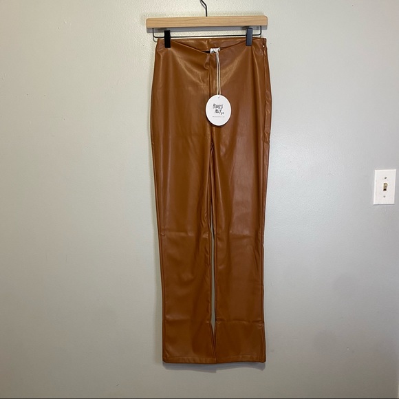 Princess Polly NWT Faux Leather High Waist Perama Pu Pants Brown Size 4 - Picture 2 of 10